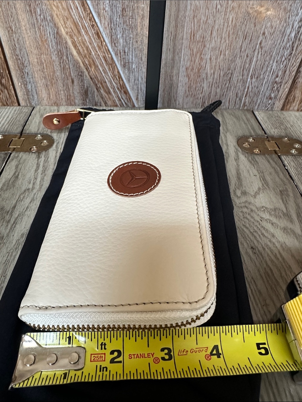 Mercedes Benz Cream Pebbled Leather Zippered Wallet Clutch - Picture 13 of 15